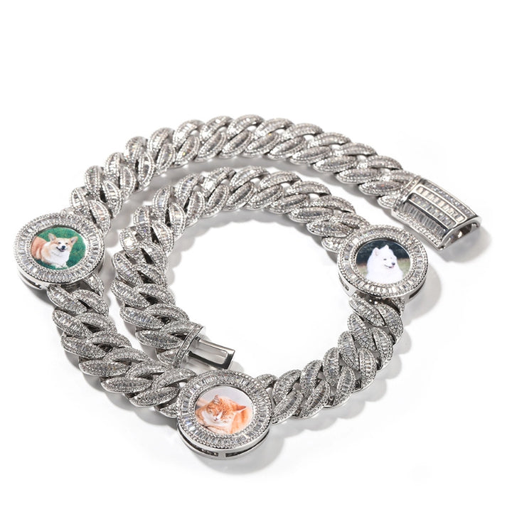 Custom Iced Out Baguette Diamond Multi-Photo Cuban Link Chain