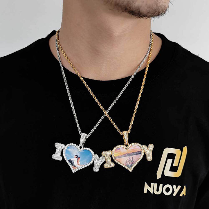 3D Zircon Diamond Memory Custom Photo Heart Pendant