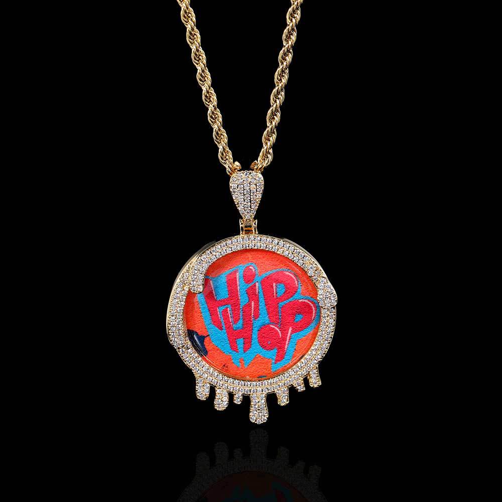 0730-Custom09 3D ZIRCON DIAMOND CUSTOM PICTURE PENDANT WITH 24 INCH 3MM ROPE CHAIN