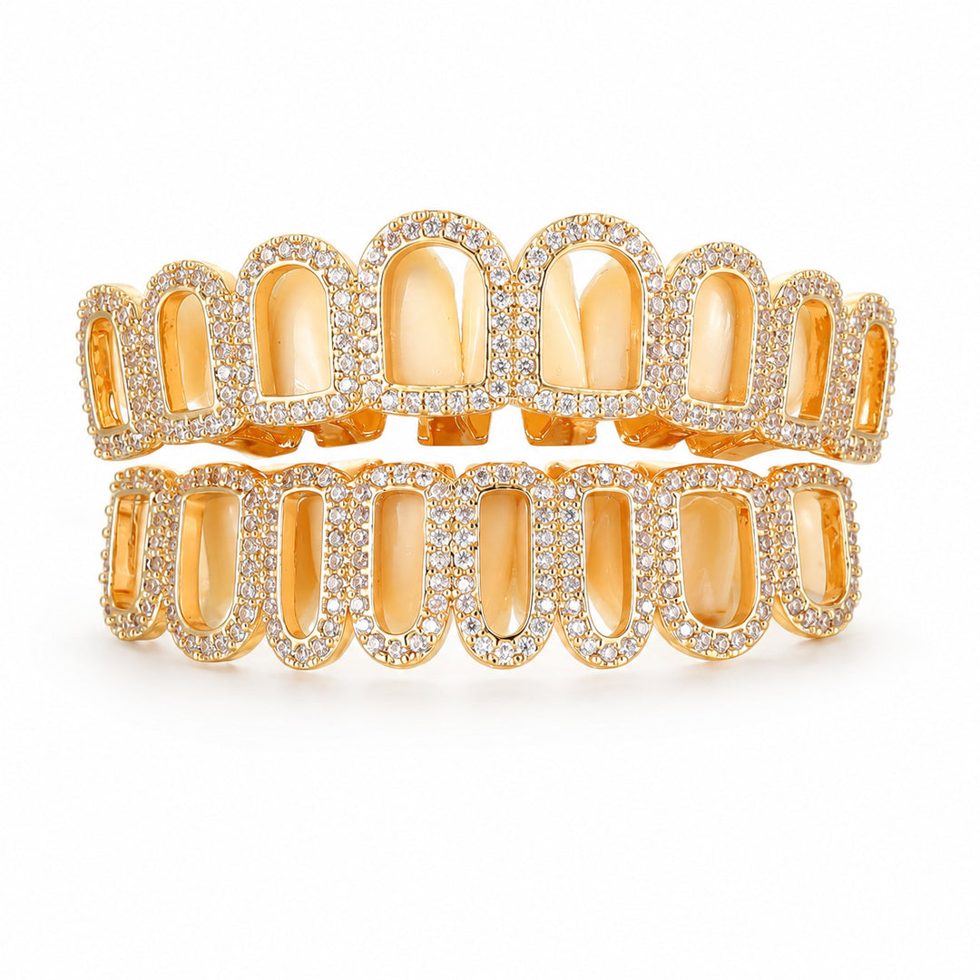 T005 S925 Sterling Silver Moissanite Grillz Gold Plated Iced Out Hollow Grillz