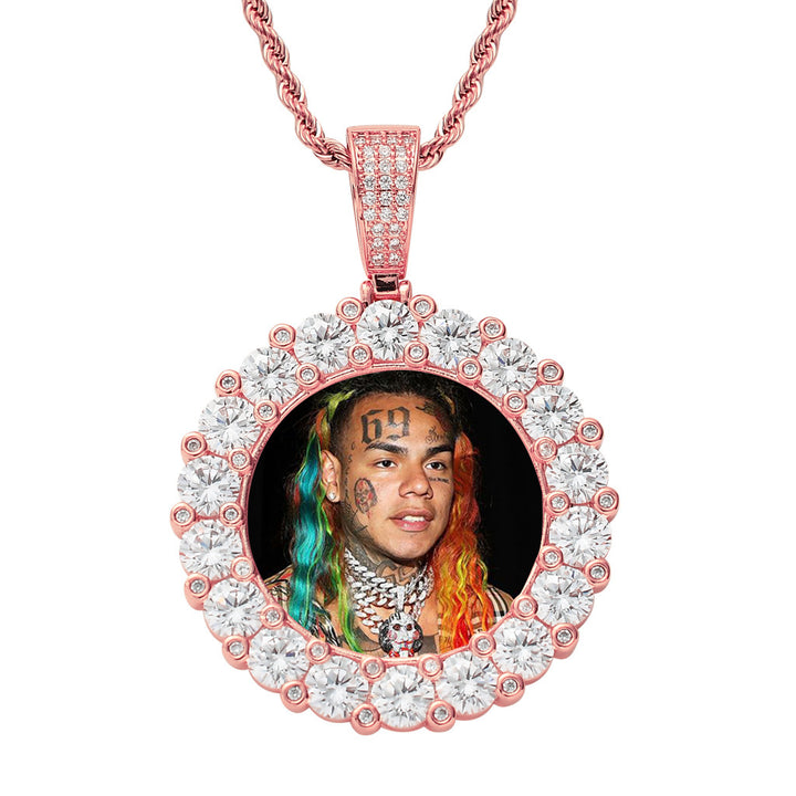 3D ZIRCON DIAMOND 14K CIRCLE CUSTOM PICTURE PENDANT