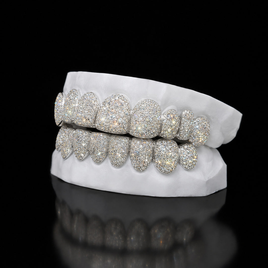T003 Solid S925 Silver Iced Out Moissanite Grillz