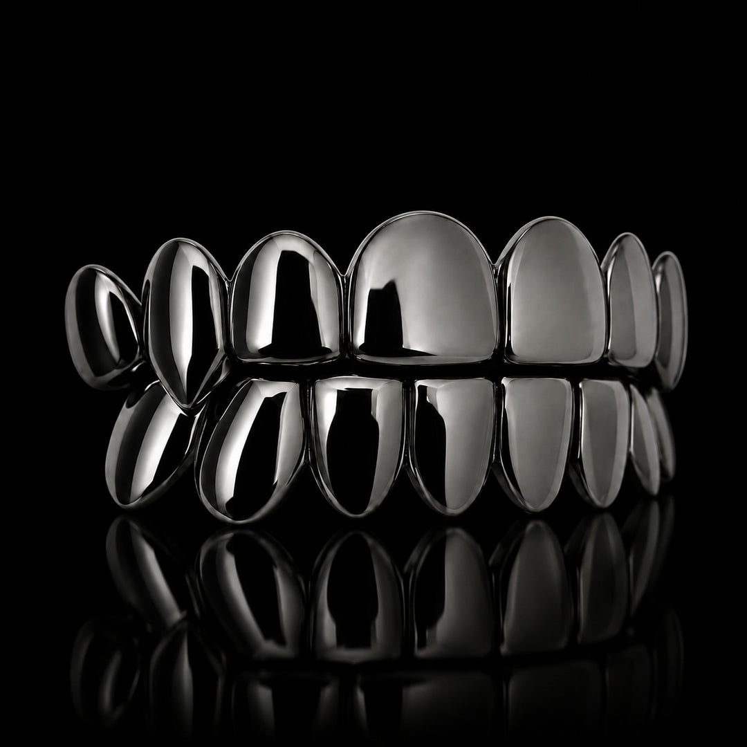 T009 S925 Sterling Silver Moissanite Grillz Black High-Polish Finish