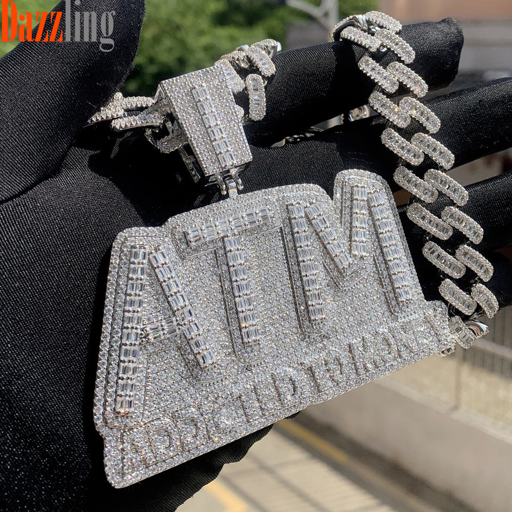0510-3 Zircon Diamond Letter ATM Pendant Necklace
