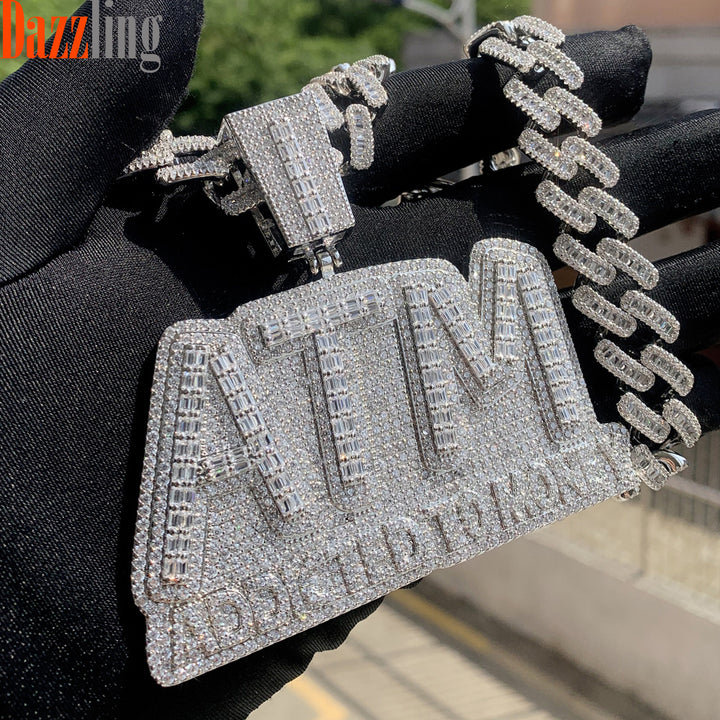 0510-3 Zircon Diamond Letter ATM Pendant Necklace