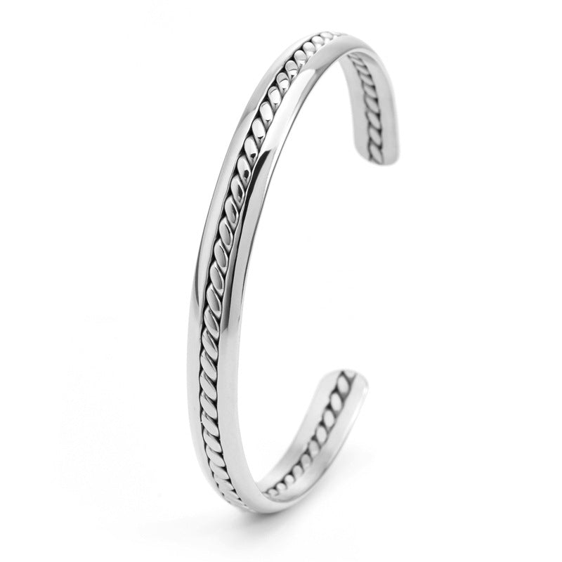 Stainless Steel Braided Open Cuff Adjustable Twisted Texture Bracelet