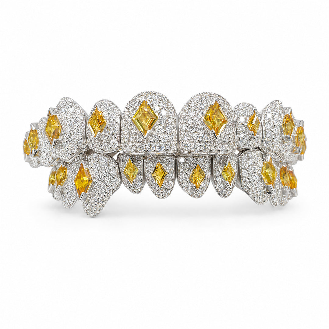 T001 S925 Sterling Silver Moissanite Grillz Iced Out Yellow Kite Cut Tooth Grillz