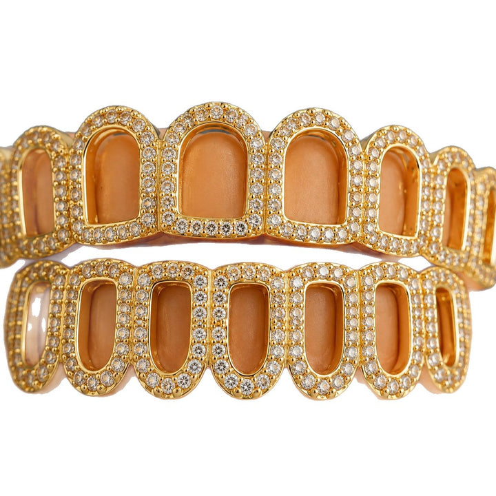 T005 S925 Sterling Silver Moissanite Grillz Gold Plated Iced Out Hollow Grillz