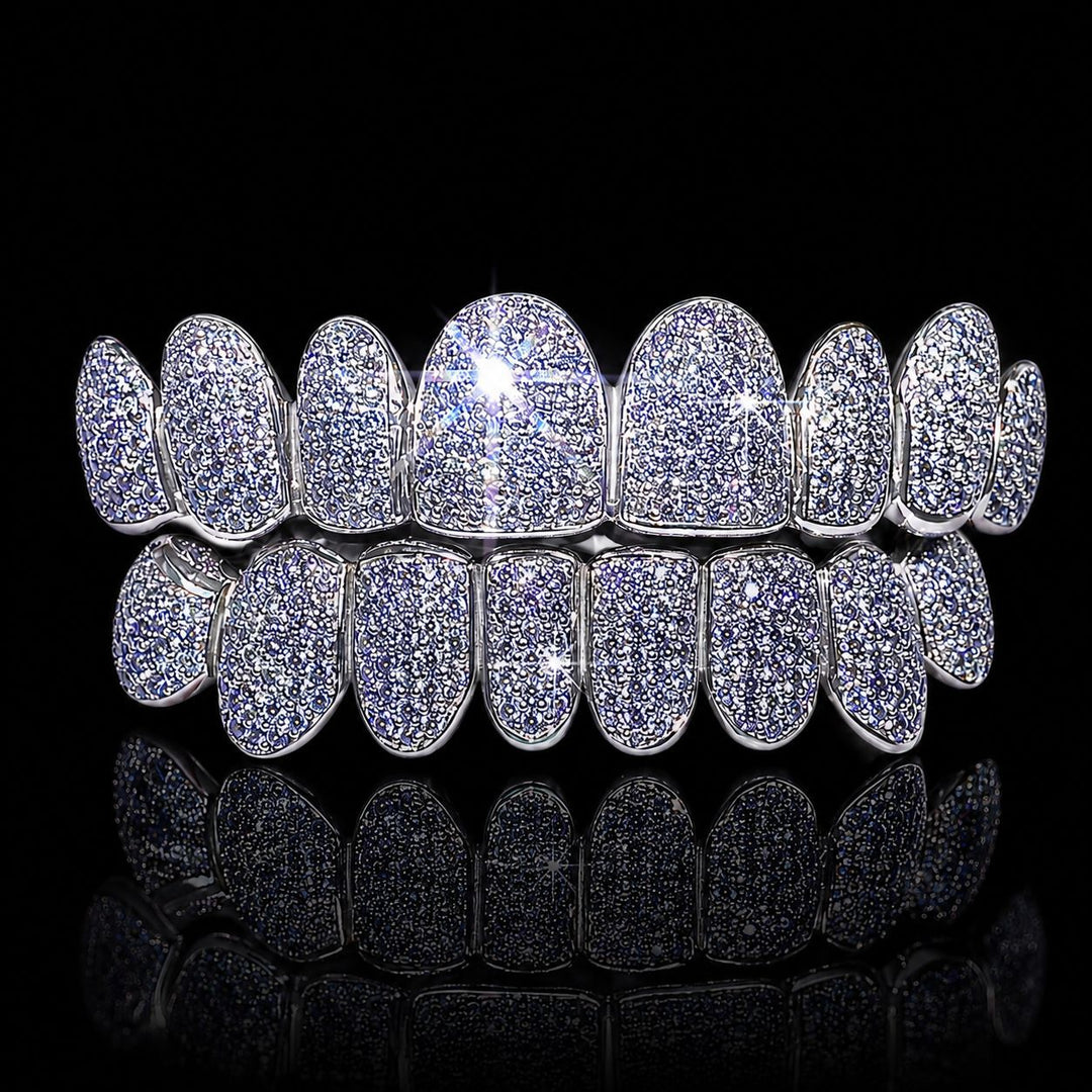 T006 S925 Sterling Silver Moissanite Grillz Fully Iced-Out Silver Teeth