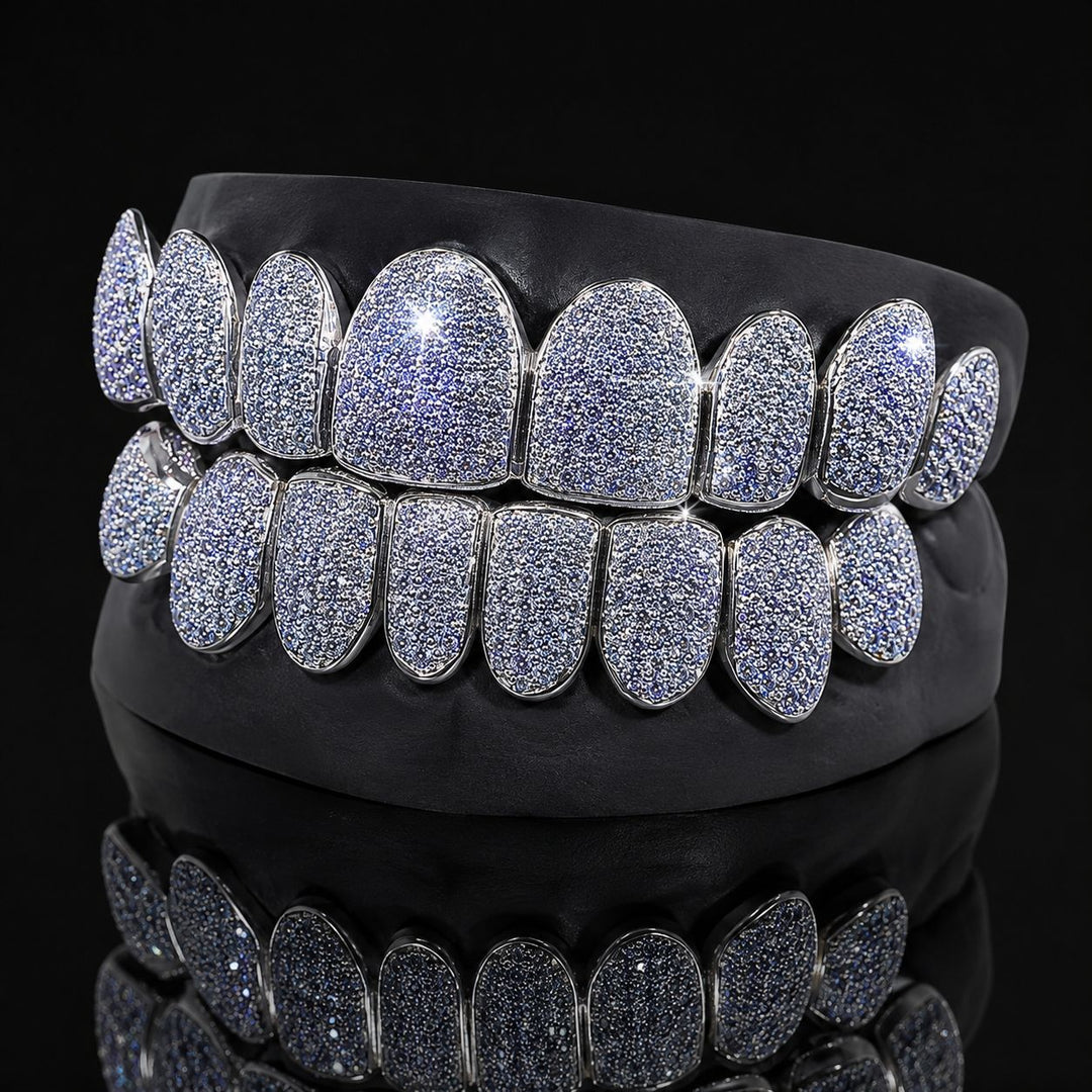 T006 S925 Sterling Silver Moissanite Grillz Fully Iced-Out Silver Teeth