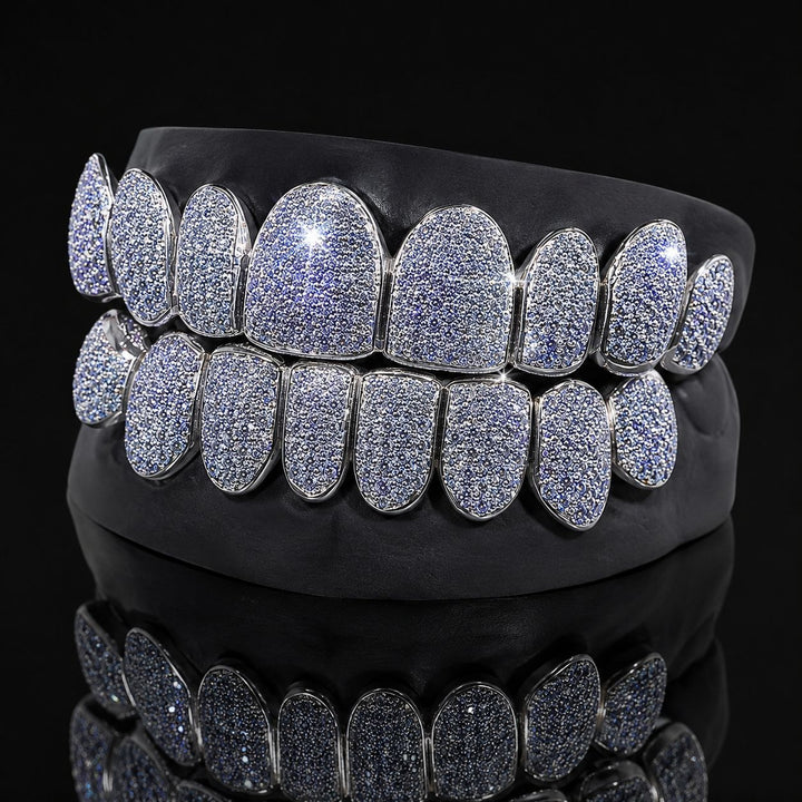 T006 S925 Sterling Silver Moissanite Grillz Fully Iced-Out Silver Teeth