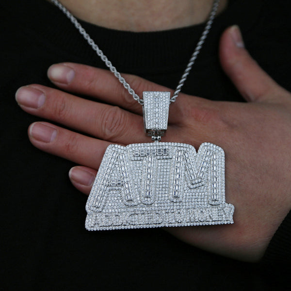 0510-3 Zircon Diamond Letter ATM Pendant Necklace