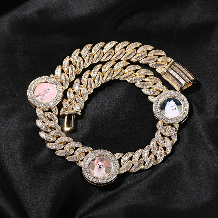 Custom Iced Out Baguette Diamond Multi-Photo Cuban Link Chain
