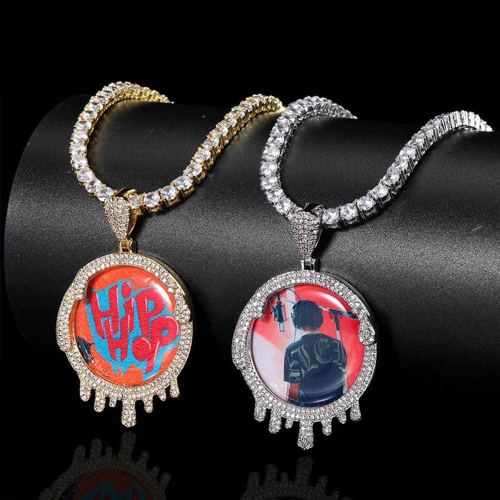 0730-Custom09 3D ZIRCON DIAMOND CUSTOM PICTURE PENDANT WITH 24 INCH 3MM ROPE CHAIN