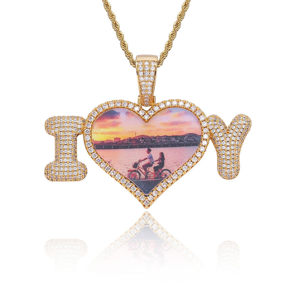 3D Zircon Diamond Memory Custom Photo Heart Pendant