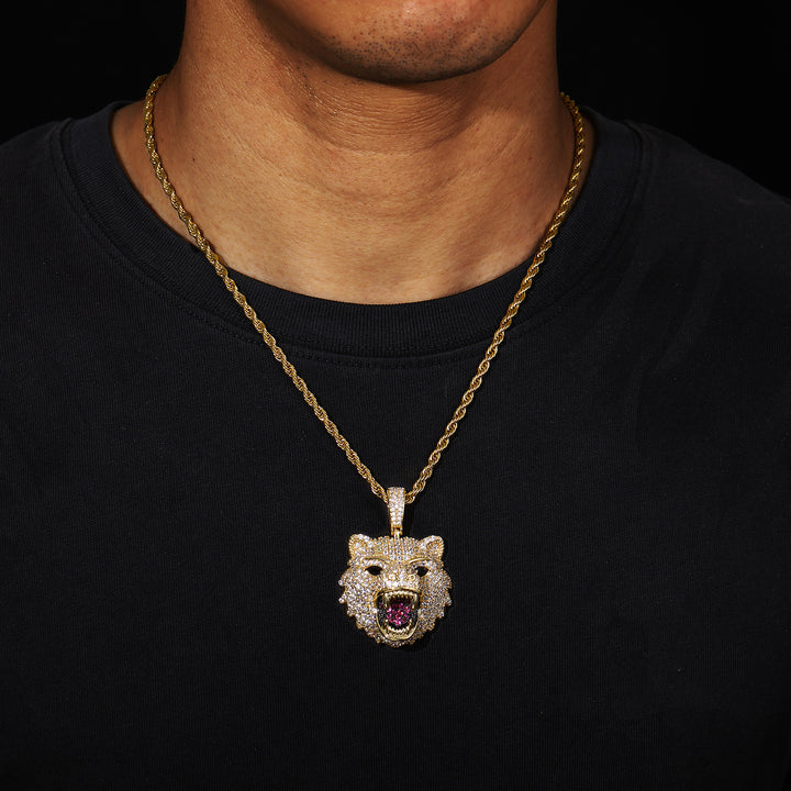 0730-Pendant05 3D ZIRCON DIAMOND BEAR PENDANT WITH ROPE CHAIN