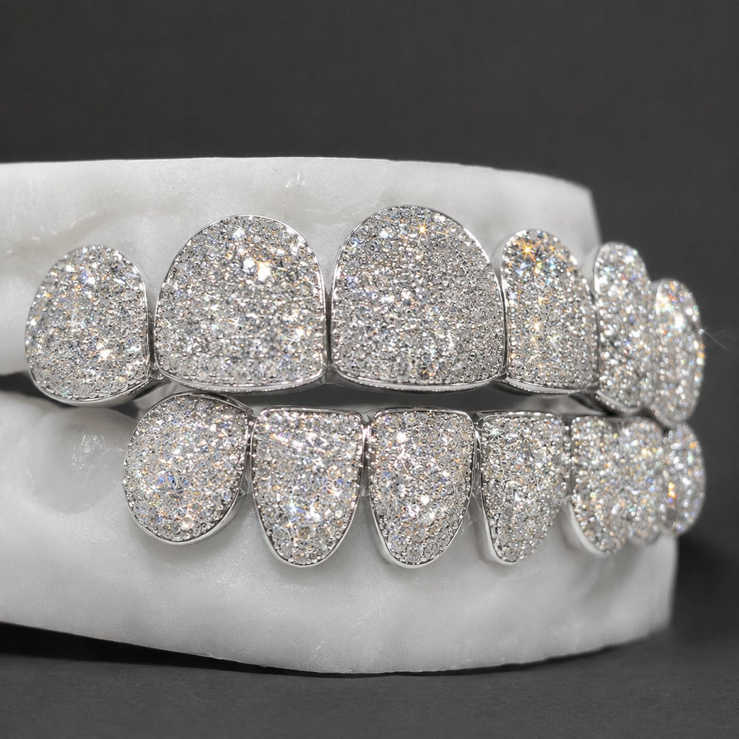 T003 Solid S925 Silver Iced Out Moissanite Grillz