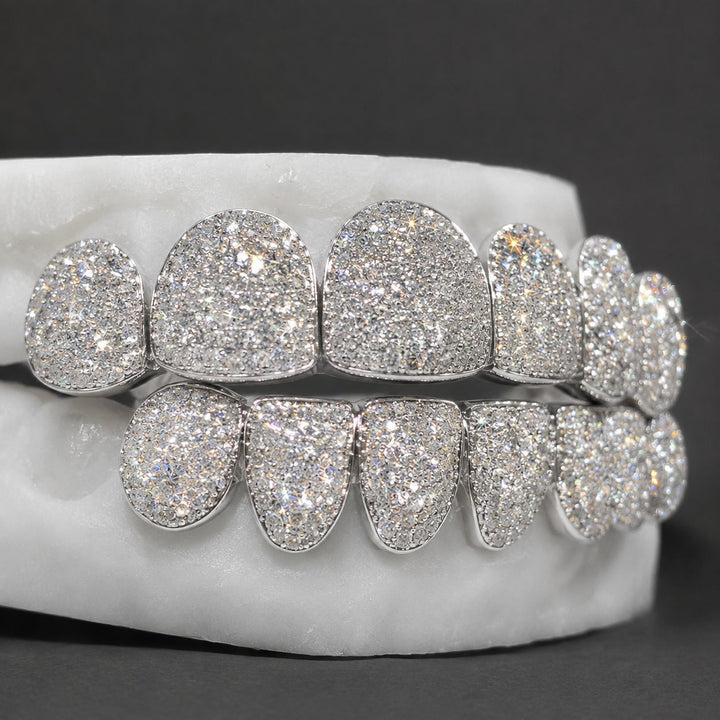 T003 Solid S925 Silver Iced Out Moissanite Grillz