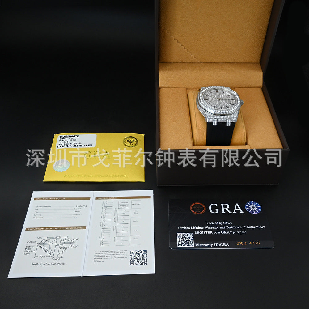 W001 42MM Full Moissanite Iced Out Watch Octagonal Studded Case