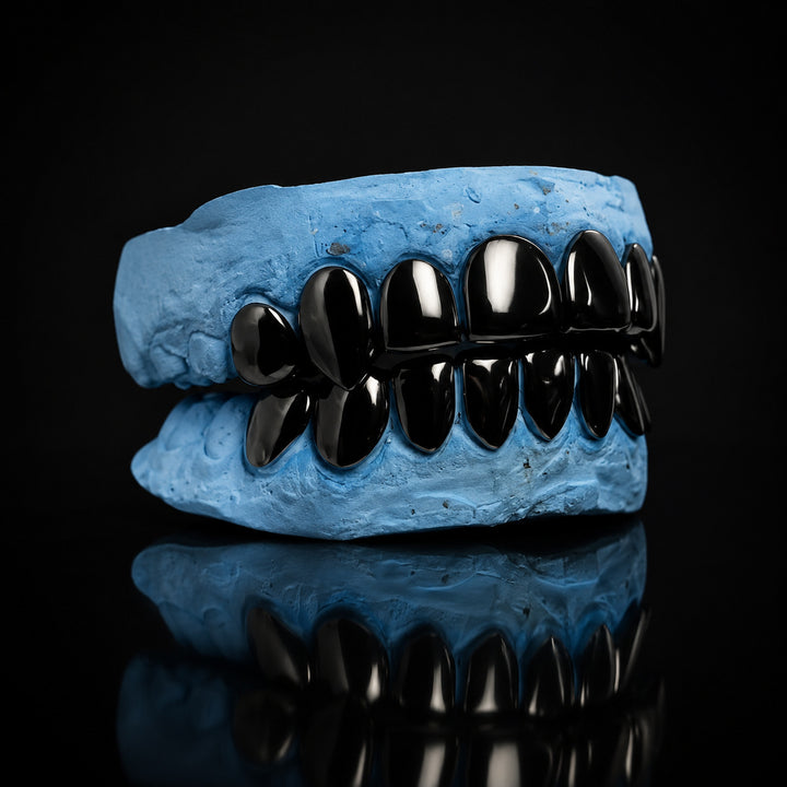 T009 S925 Sterling Silver Moissanite Grillz Black High-Polish Finish