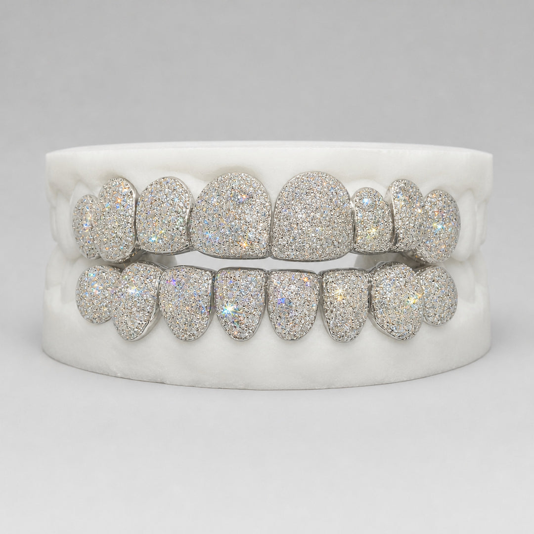 T003 Solid S925 Silver Iced Out Moissanite Grillz