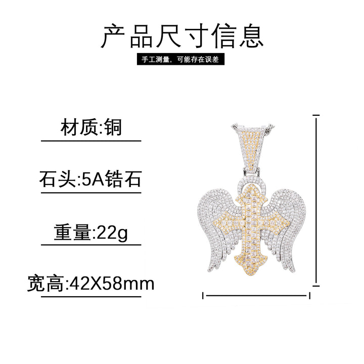 0730-Pendant06 3D ZIRCON DIAMOND ANGEL WINGS PENDANT WITH 24 INCH 3MM ROPE CHAIN