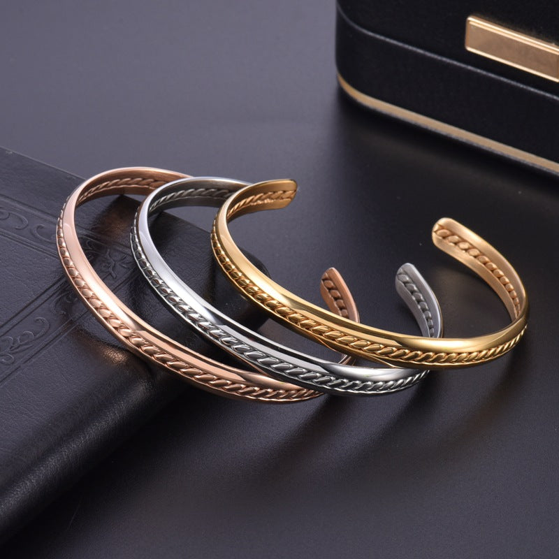 Stainless Steel Braided Open Cuff Adjustable Twisted Texture Bracelet