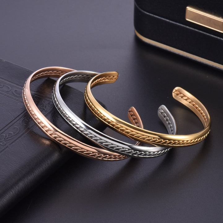 Stainless Steel Braided Open Cuff Adjustable Twisted Texture Bracelet