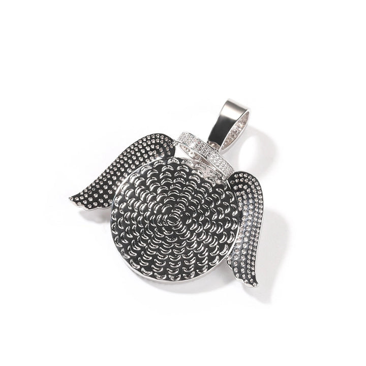 3D ZIRCON DIAMOND CIRCLE CUSTOM PICTURE PENDANT WITH ANGEL WINGS