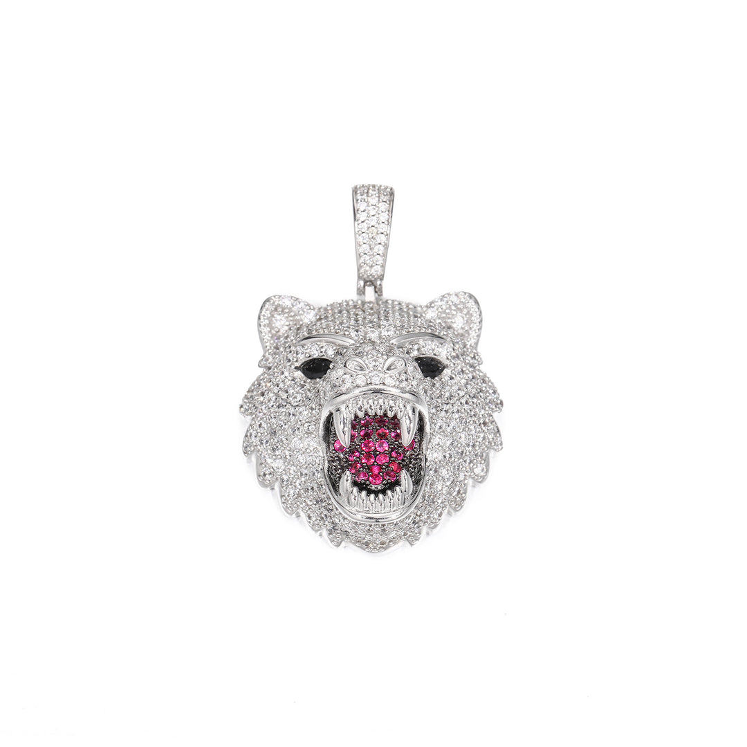 0730-Pendant05 3D ZIRCON DIAMOND BEAR PENDANT WITH ROPE CHAIN