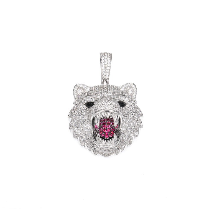 0730-Pendant05 3D ZIRCON DIAMOND BEAR PENDANT WITH ROPE CHAIN