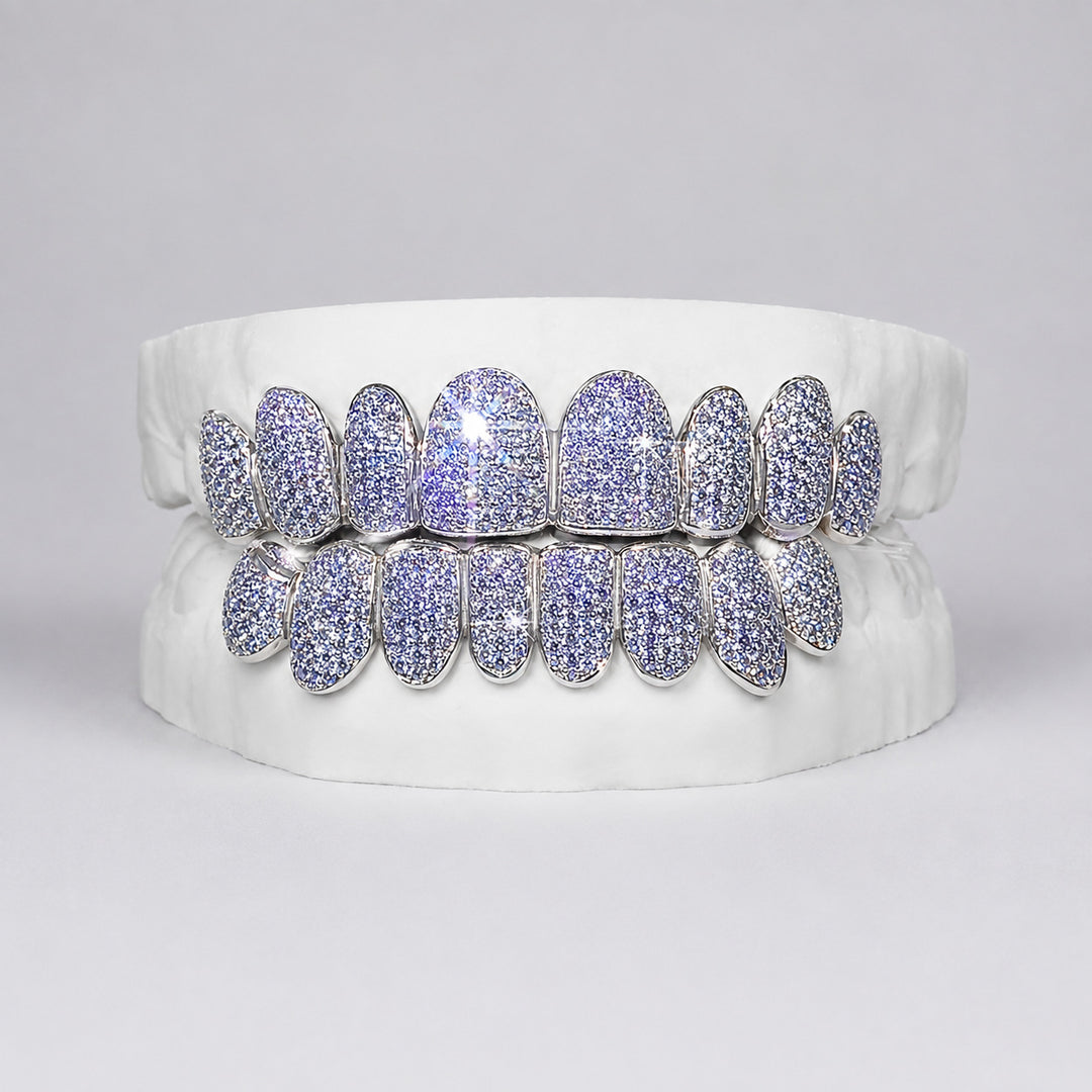 T006 S925 Sterling Silver Moissanite Grillz Fully Iced-Out Silver Teeth