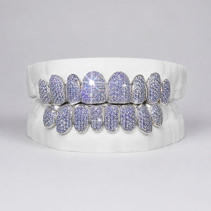 T006 S925 Sterling Silver Moissanite Grillz Fully Iced-Out Silver Teeth