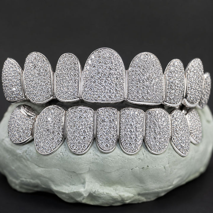 T006 S925 Sterling Silver Moissanite Grillz Fully Iced-Out Silver Teeth