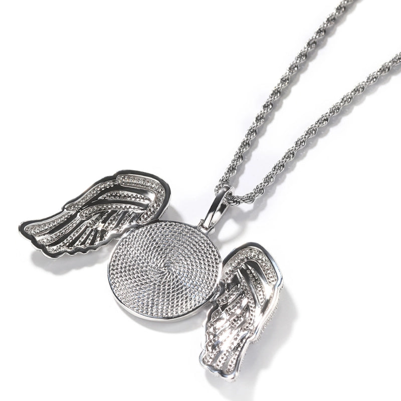 3D ZIRCON DIAMOND CIRCLE CUSTOM PICTURE PENDANT WITH ANGEL WINGS