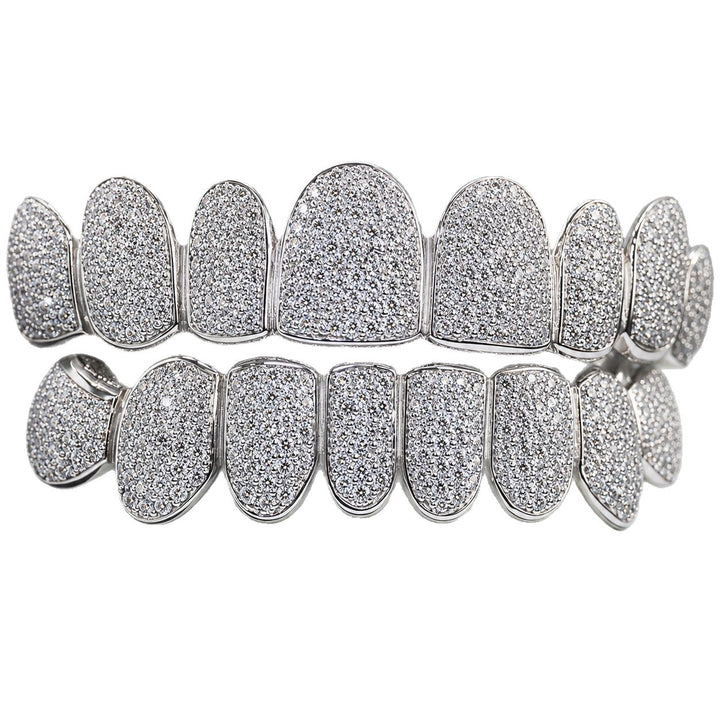 T006 S925 Sterling Silver Moissanite Grillz Fully Iced-Out Silver Teeth