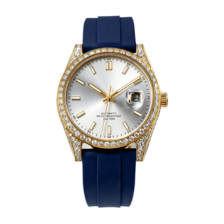 W005 40MM Luxury Automatic Watch with Diamond Bezel Stainless Steel Case &amp; Silicone Strap