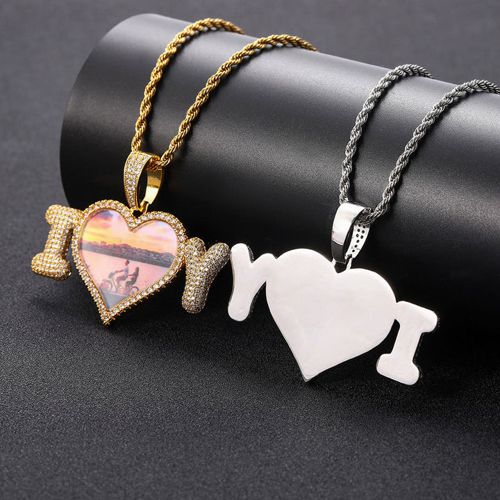 3D Zircon Diamond Memory Custom Photo Heart Pendant