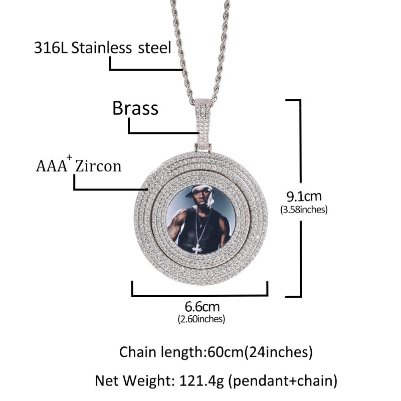 3D ZIRCON DIAMOND CIRCLE CUSTOM PICTURE PENDANT