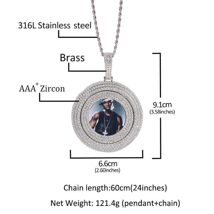 3D ZIRCON DIAMOND CIRCLE CUSTOM PICTURE PENDANT