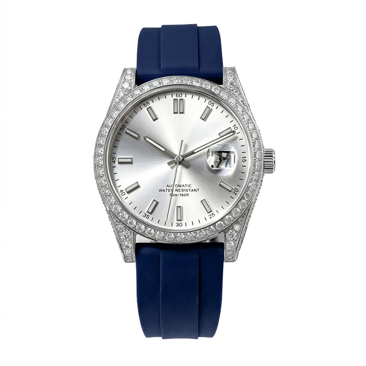W005 40MM Luxury Automatic Watch with Diamond Bezel Stainless Steel Case &amp; Silicone Strap