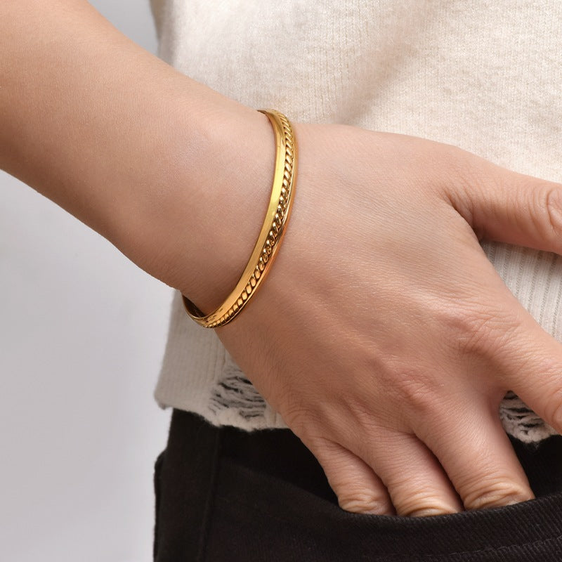 Stainless Steel Braided Open Cuff Adjustable Twisted Texture Bracelet