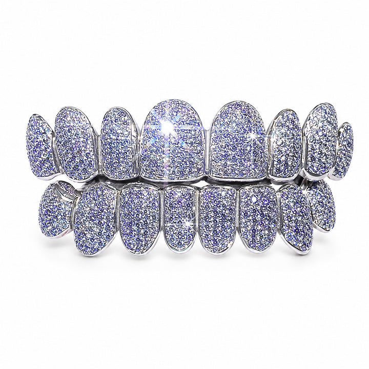 T006 S925 Sterling Silver Moissanite Grillz Fully Iced-Out Silver Teeth