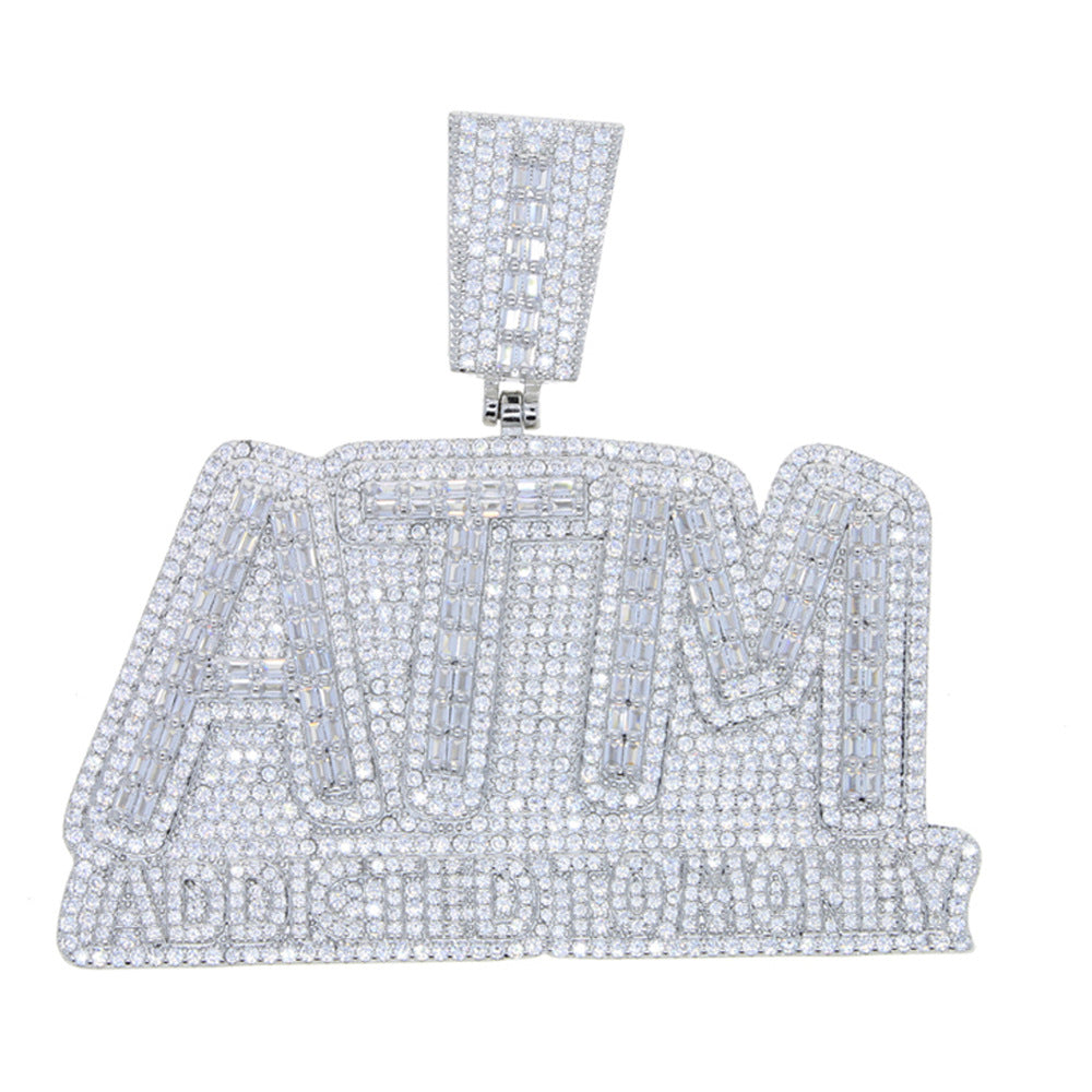 0510-3 Zircon Diamond Letter ATM Pendant Necklace