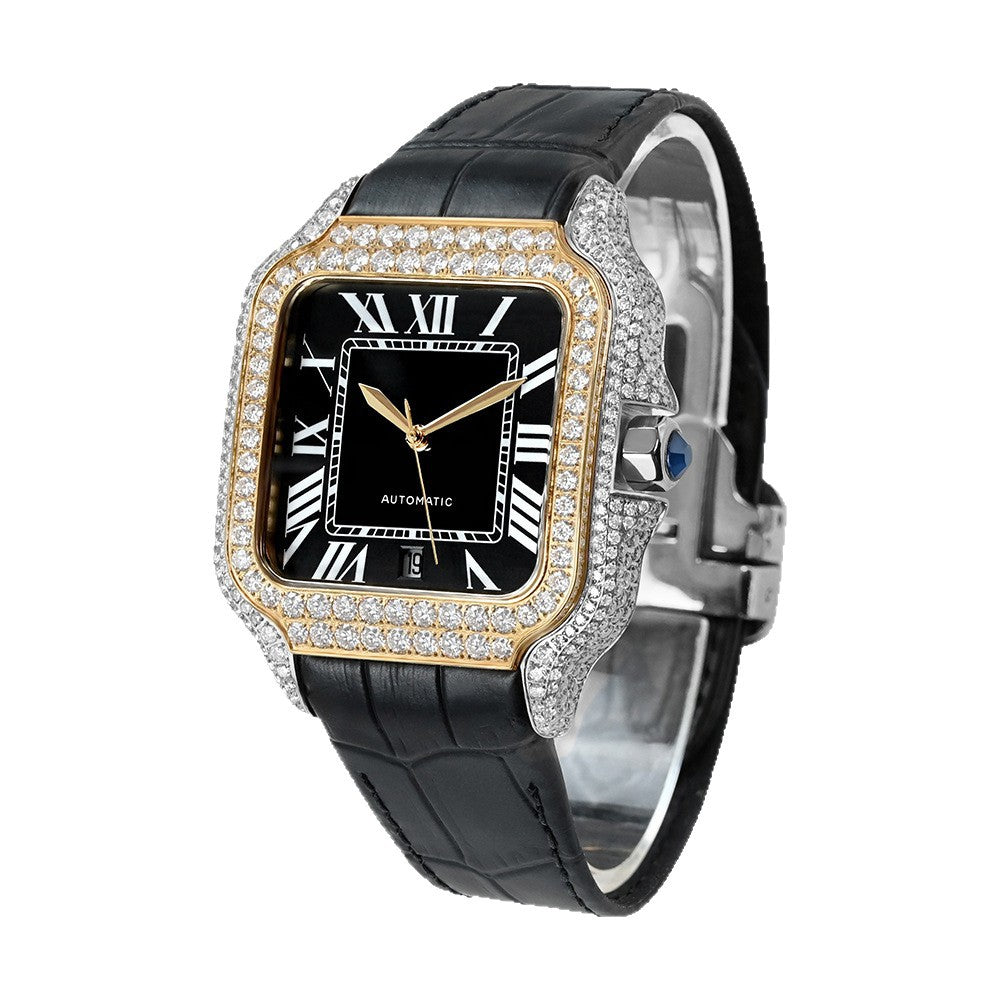 W010 40MM Iced Out Square Automatic Watch Luxury Diamond Studded Stainless Steel Case