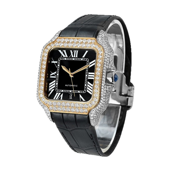 W010 40MM Iced Out Square Automatic Watch Luxury Diamond Studded Stainless Steel Case