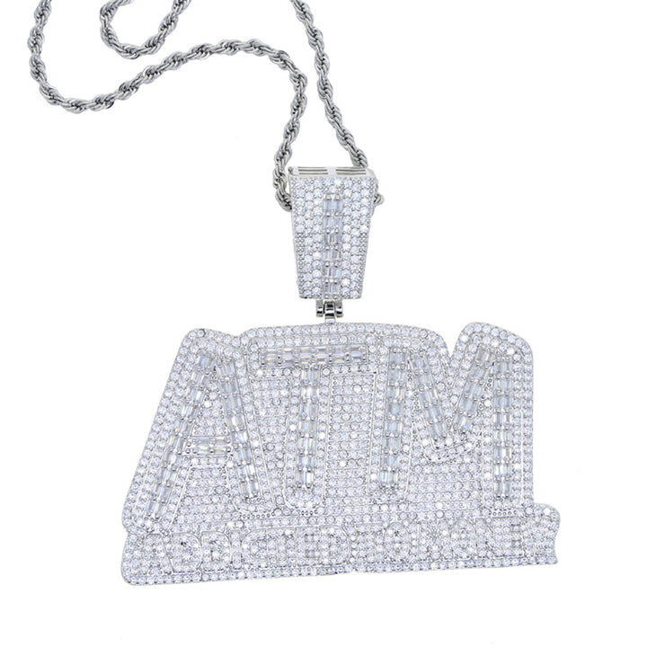 0510-3 Zircon Diamond Letter ATM Pendant Necklace
