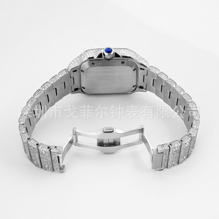 W006 40MM Full Moissanite Iced Out Watch Square Studded Case