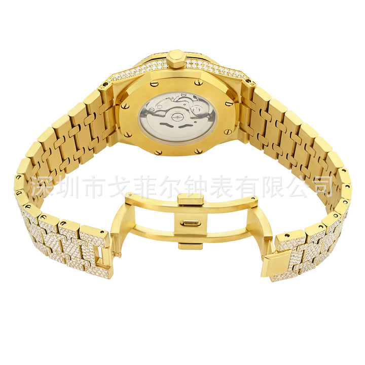 W007 42MM Moissanite Iced Out Octagonal Watch with Stainless Steel Metal Strap