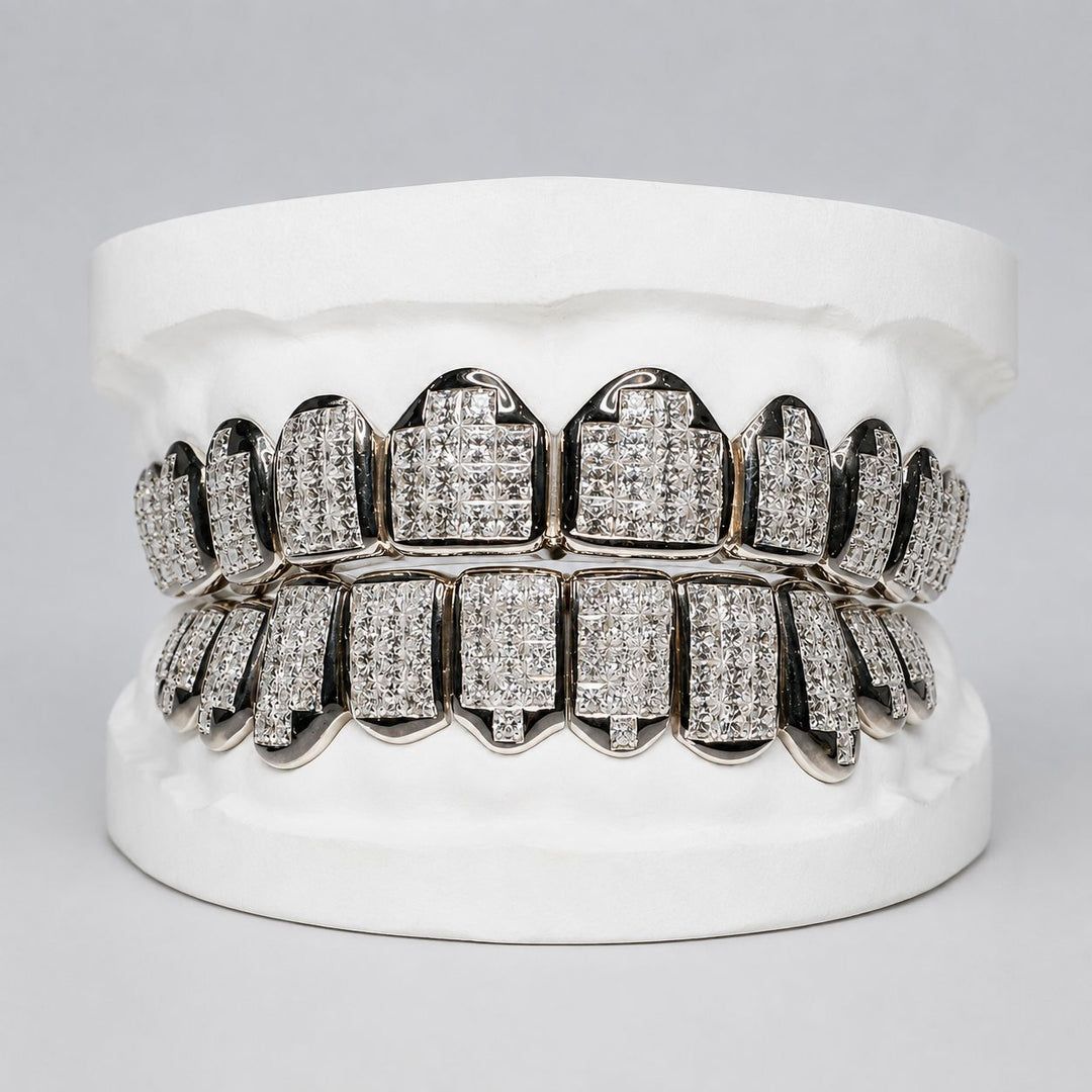 T008 S925 Sterling Silver Moissanite Grillz Iced-Out Silver Finish